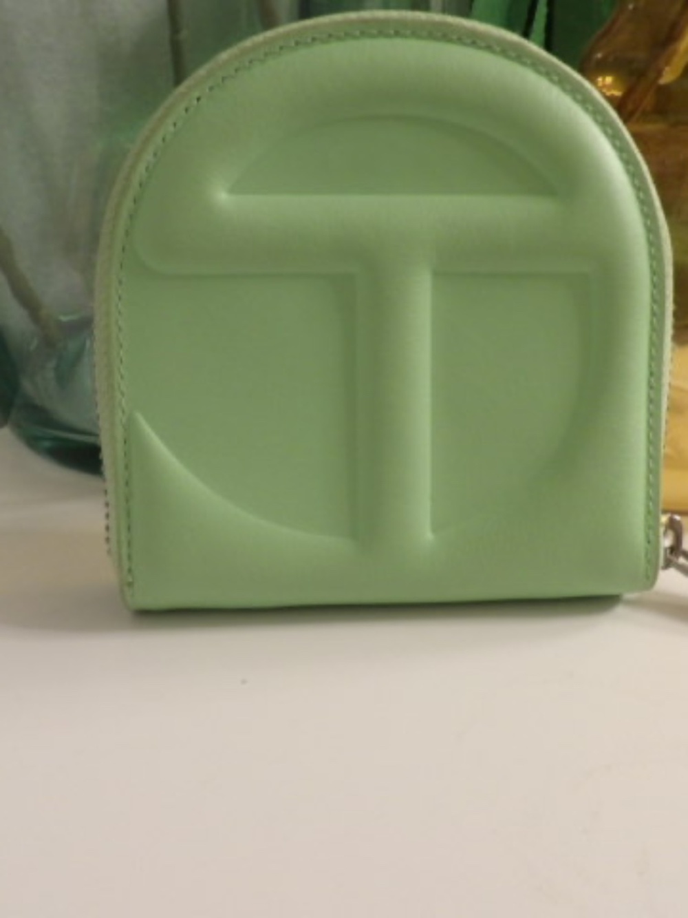 Telfar Leather Wallet Green Small Zip Wallet Coin Purse Card Holder